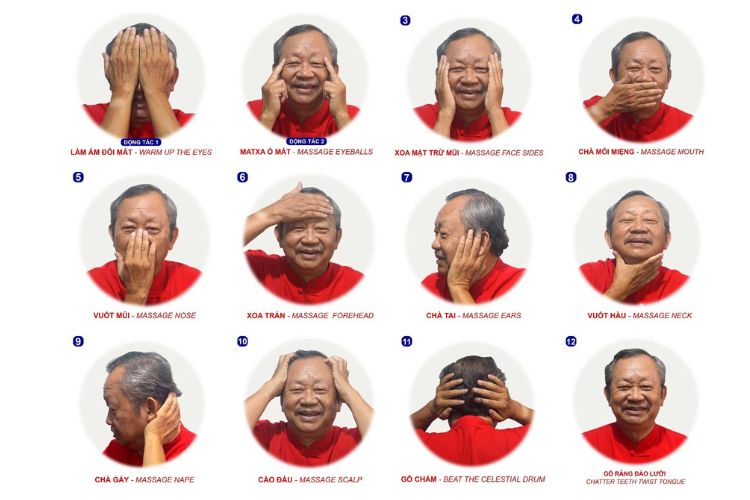 Cách 2: Thực hiện bằng 12 động tác xoa mặt 1 12 động tác xoa mặt